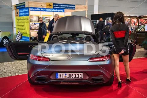 FRIEDRICHSHAFEN - MAY 2019: silver carbon MERCEDES-AMG GT C190 R190 2014 cabr Stock Photos