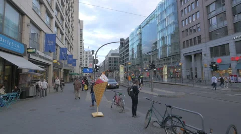 Friedrichstrasse with stores in Berlin Stock Footage 53300784