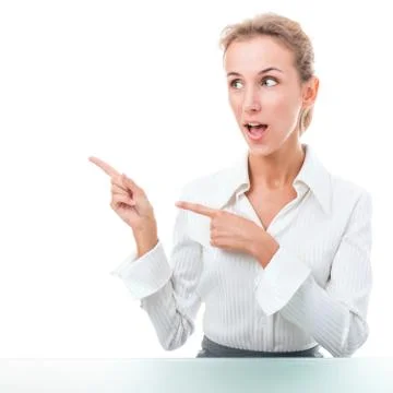 Friendly administrative assistant making hand gestures Stock Photos