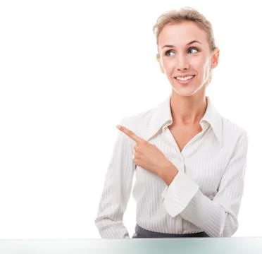 Friendly administrative assistant making hand gestures Stock Photos