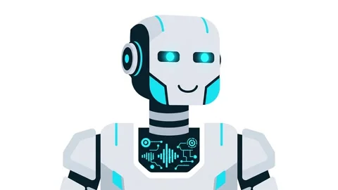 Friendly AI robot assistant activating and smiling for customer support tec.. 스톡 동영상 342794540