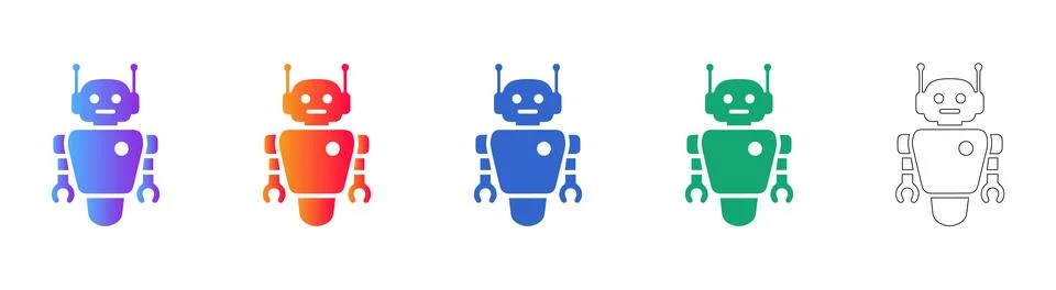 Friendly AI Robot Bot Artificial Intelligence Icons Set Stock Illustration