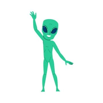Friendly alien waving hand and smiling cartoon character Stock Illustration