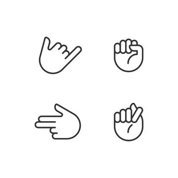 Friendly and aggressive gestures pixel perfect linear icons set Stock Illustration