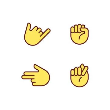 Friendly and aggressive gestures pixel perfect RGB color icons set 스톡 일러스트