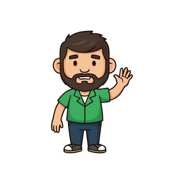 Friendly Animated Man Waving Hello. Charming cartoon male figure extends a .. Stock Illustration