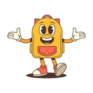 Friendly backpack mascot stands with arms open wide and a big smile, radiatin Stock Illustration