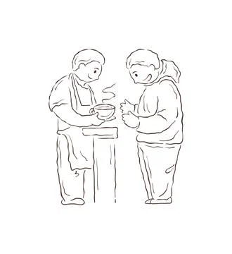A Friendly Barista Serving Hot Coffee To A Happy Customer Vector Illustration Stock Illustration