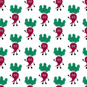 Friendly Beetroot Seamless Pattern. Summer vegetable background. 스톡 일러스트