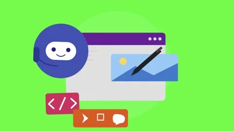 Friendly Blue AI Robot Assistant Interacting with Digital Web Interface and.. Видео 345981396
