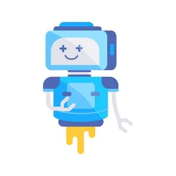 Friendly blue robot flying and greeting with hand Иллюстрация