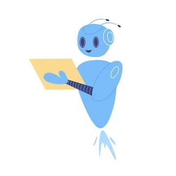 A friendly blue robot holds a tablet, representing modern automation and digital 스톡 일러스트
