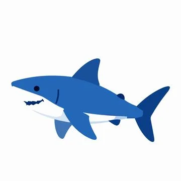 Friendly Blue Shark Vector Illustration, Minimalist Flat Art Character Swim.. Illustrazione stock