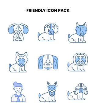 Friendly Blue Vector Icons Pack Stock Illustration