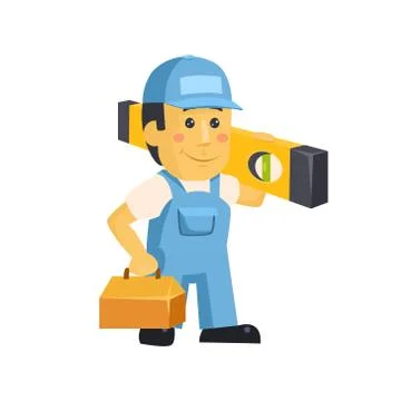 Friendly builder worker man with tools イラスト素材