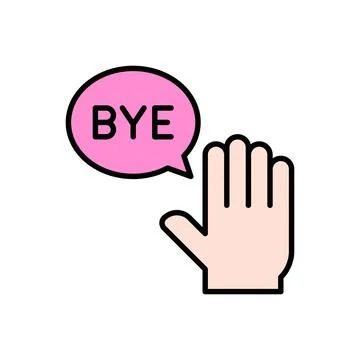 Friendly BYE Text with Raised Hand Icon and Pink Bubble Design Stock Illustration