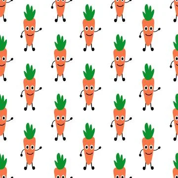 Friendly Carrot seamless pattern. Vegetable wallpaper. Vegetarian food Stock Illustration