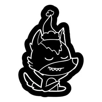 Friendly cartoon icon of a wolf sitting wearing santa hat イラスト素材