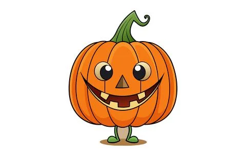 Friendly cartoon jack-o-lantern. Smiling carved pumpkin character. Vector i.. Stock Illustration