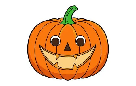 Friendly cartoon jack-o-lantern. Smiling carved pumpkin character. Vector i.. Stock Illustration