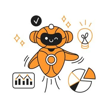 Friendly Cartoon Robot with Innovative Ideas Stock Illustration