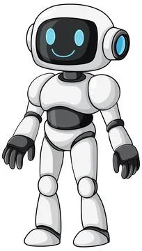 Friendly Cartoon Robot Standing with Smiling Face Stock Illustration