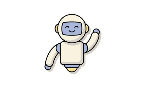 Friendly Cartoon Robot Vector Illustration Waving AI Assistant Icon Cute Te.. Stock Illustration