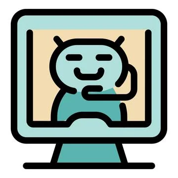 Friendly cartoon robot waves from a computer monitor, symbolizing online comm Stock Illustration