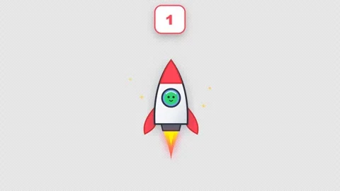 Friendly Cartoon Rocket Ship Countdown Launch for Kids Space Learning 4K Alpha Stock Footage 346594620