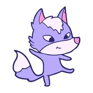 Friendly cartoon wolf dancing in bright neon color Stock Illustration