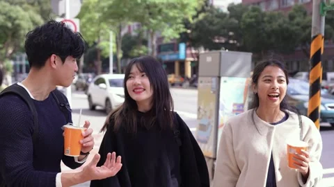 Friendly Chat at Intersection Near University in Da’an District, Taipei Stock Footage 281078488