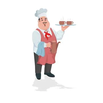 Friendly chef presenting with kettle and coffee cups in his hand Stock Illustration