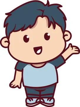 Friendly Chibi Boy Standing and Waving Hello Stock Illustration