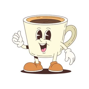 Friendly coffee cup mascot with expressive smile and thumbs up gesture, ideal Stock Illustration