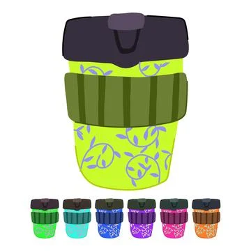 Friendly coffee cup reusable vector cartoon graphic Stock Illustration