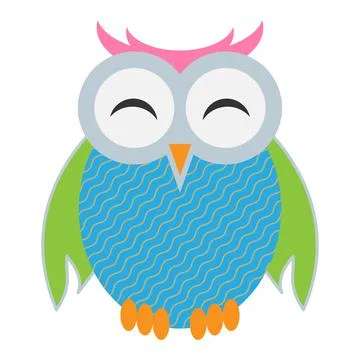 Friendly colorful comic owl isolated on white イラスト素材