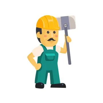 Friendly construction worker man with tools, vector Stock Illustration
