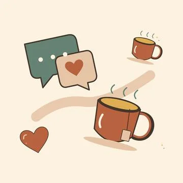 Friendly conversation with chat bubbles and tea. Decorative flat vector compo Illustrazione stock