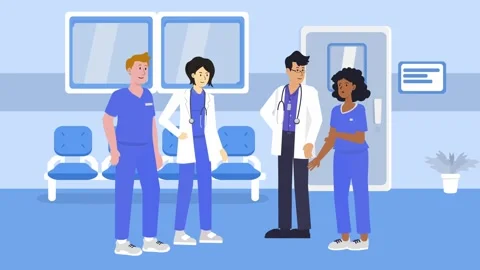 Friendly Conversation in Clinic Hallway Doctors and Nurse Interaction Stock Footage 303553787