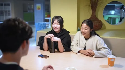 Friendly Conversation at University Cafeteria in Da’an District, Taipei Stock Footage 281077612