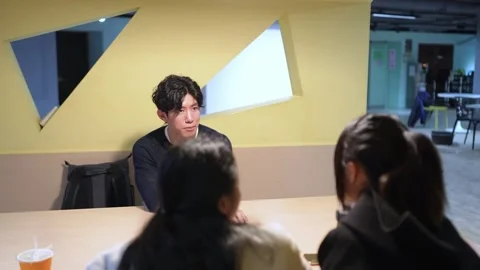 Friendly Conversation at University Cafeteria in Da’an District, Taipei Stock Footage 281077886