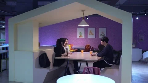 Friendly Conversation at University Cafeteria in Da’an District, Taipei Stock Footage 281078071