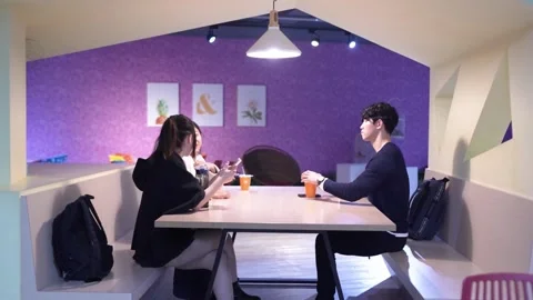 Friendly Conversation at University Cafeteria in Da’an District, Taipei Stock Footage 281078346