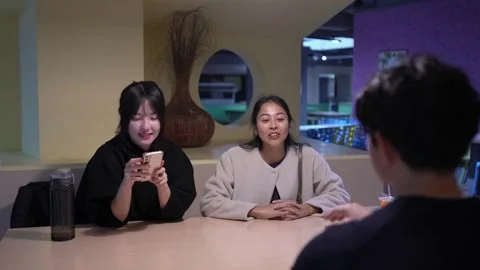 Friendly Conversation at University Cafeteria in Da’an District, Taipei Stock Footage 281947638