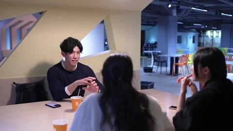Friendly Conversation at University Cafeteria in Da’an District, Taipei Stock Footage 281948116