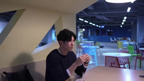 Friendly Conversation at University Cafeteria in Da’an District, Taipei Stock Footage 281948649