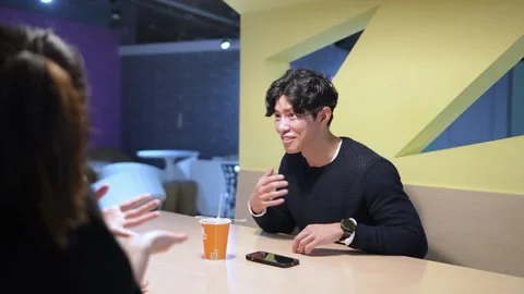Friendly Conversation at University Cafeteria in Da’an District, Taipei 스톡 동영상 281949835