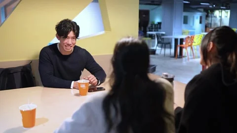 Friendly Conversation at University Cafeteria in Da’an District, Taipei Stock Footage 281949858