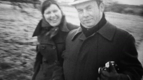Friendly Couple Walk in the Park 2 Shots - Vintage Super8 Film Stock Footage 9663140