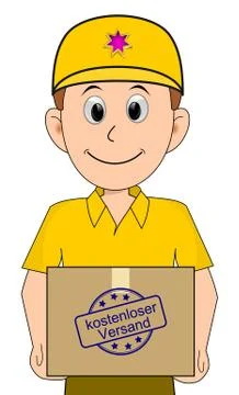 Friendly Courier delivering a parcel – in german – illustration Stockillustratie